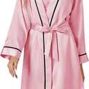 Vrtige Women's Satin Pajamas Set 3 Piece Cami Top and Shorts with Robe Sleepwear Set (Pink, XXL)