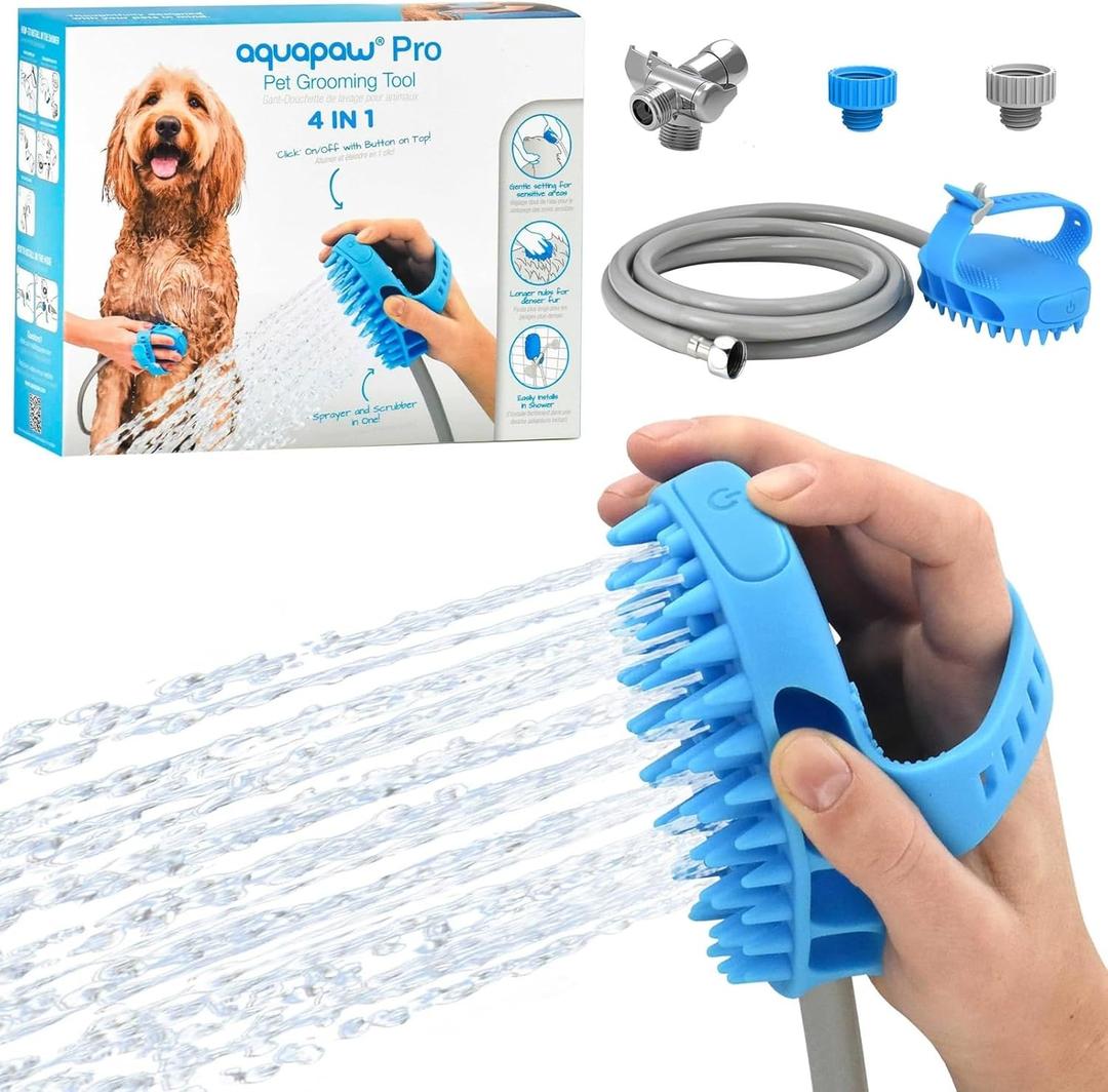 Aquapaw Dog Bath Brush Pro - Sprayer and Scrubber Tool in One - Indoor/Outdoor Dog Bathing Supplies - Pet Grooming for Dogs with Long and Short Hair - Dog Wash with Hose and Dog Shower Attachment (Large)
