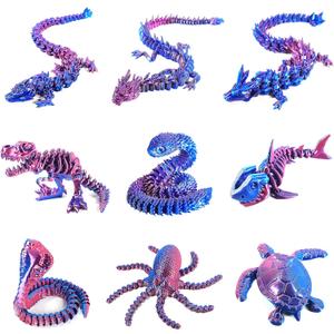9PCS 3D Printed Dragon 3D Printed Animals Include 3D Printed Snake, Dinosaur, Octopus, Sharks, Turtle, Cobra and 3 Style Dragons, 3D Printed Toys Stuff for Home, Office, Decor Christmas Birthday Gift (Red+blue)