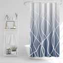 Uiiooazy Ombre Blue Striped Small Shower Curtain for Bathroom 48"x72", Geometric Stall RV Shower Curtain Set with Hooks 72 Inches Long Fabric Waterproof Hotel Bath Accessories Machine Washable