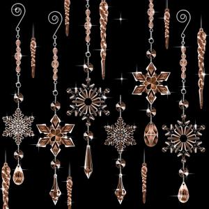 Giegxin 32 Pcs Crystal Christmas Ornaments Crystal Hanging Snowflakes Acrylic Xmas Tree Icicle Drop Decorations with Hooks for Christmas Snow Party Winter(Champagne)