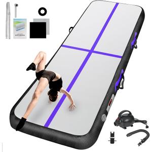 Inflatable Gymnastics Mat 10ft/13ft/16ft/20ft/ Air Tumbling Track Mats 4/8 inches Thick for Home Use/Training/Cheerleading/Yoga/Water with Pump