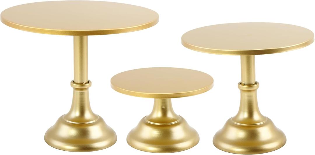 Set of 3 Gold Cake Stands Round Metal Dessert Display Cupcake Stand Serving Platter for Weedings Birthday Baby Showers Anniversary Parties
