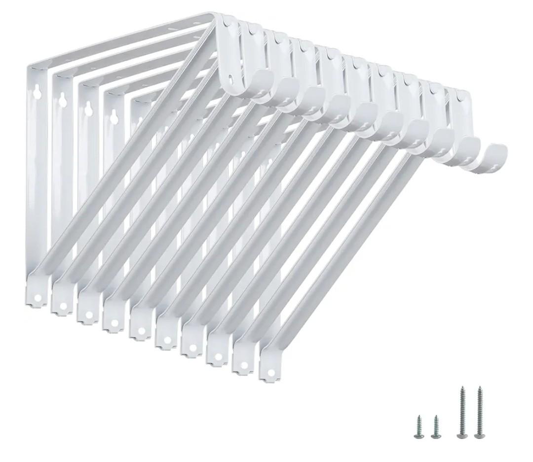 HOME MASTER HARDWARE Heavy Duty Closet Shelf Rod Brackets Supports 250lbs, Wall Mounted Closet Shelves Bracket with Rod Shelving Support, White with Screws 10-Pack