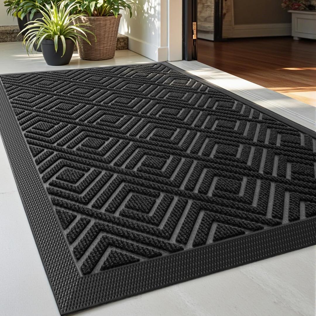 DEXI Front Door Mat Outside Entrance, 2x3 ft Entryway Rubber Back Doormat Heavy Duty, Non Slip Low Profile Welcome Entry Mats for Inside House Floor Exterior Patio, Checkered Black