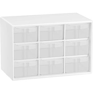 Small Drawer Organizer for Desk, 7.1" x 3. 8" x 4.6" Mini Desktop Drawer Organizer with 9 Clear Drawers, Plastic Desktop Craft Storage Box for Desk Office School Home (White)