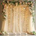 Fomcet Tulle Backdrop Curtains with Lights String 10FT X 8FT Champagne Sheer Curtain with Lights Tulle Curtains Backdrop for Wedding Birthday Party Photo Shoot (2 Panels 5x8FT)