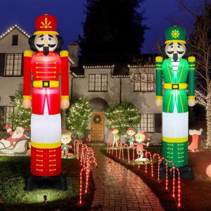 Lenwen 2 Pcs 8 ft LED Christmas Inflatable Nutcracker, Blow up Outdoor Nutcracker Soldier Decorations, Light up Giant Soldier Sign for Xmas Yard Lawn Garden Front Door Decor, Christmas Light Display