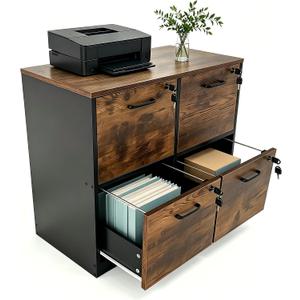 Garvee 4 Drawer File Cabinet with Lock, Wooden Lockable File Cabinets, 15.7 x 32.3 x 27.9 inches