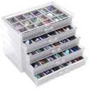 Misdary 90 Grid Rock Collection Box Clear Acrylic Display Case for Kids 5 Drawers Velvet Insert Rock Storage Box for Collectibles Crystal Display Shadow(Gray)