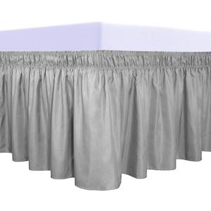 PureFit Wrap Around Ruffled Bed Skirt with Adjustable Elastic Belt - 18 Inch Drop Easy to Put On, Wrinkle Free Bedskirt Dust Ruffles, Bed Frame Cover for Queen, King and C-King Size Beds, Gray