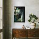 Vintage Halloween Wall Decor Horror Poster Cute Ghost in An Abandoned Arcade Wall Art Decor Gothic Dark Academia Ghost Art Poster Aesthetic for Living Room Bedroom8x12inch black framed (style-6)