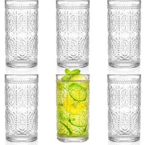Bekith 6 Pack 12 oz Romantic Water Glasses, Premium Drinking Glasses Tumblers for Beverages, Beer, Refreshments, Vintage Glassware Set for Dinner Parties, Bars, Restaurants