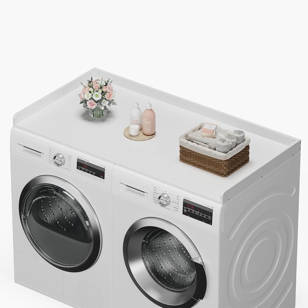 efluky Washer Dryer Countertop, Wood Countertop with Edge Rails for Laundry Room Organization and Storage, Washer Dryer Topper for Laundry Room, 27.5" x 54" White