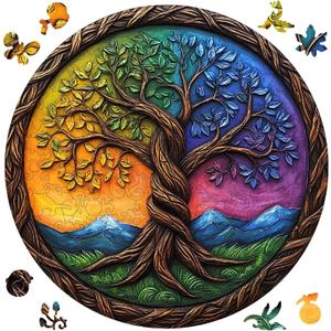 Tree of Life Wooden Puzzles for Adults 200 Pieces,Round Wooden Jigsaw Puzzles for Adults and Kids,Unique Irregular Shape Family Tree Puzzle,Family Game Birthday Gifts,11.2x11.2Inches