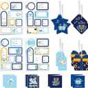 WERNNSAI Hanukkah Holiday Gift Tags - 24PCS Blue Themed Gift Wrapping Tags with Ribbon, Sticker Seals, and Mini Notecards (Star of David, Menorah, Dreidel) for Gift Bags and Wrapped Presents
