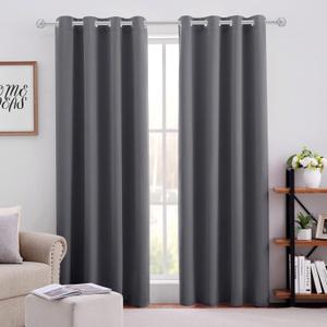 HOMEIDEAS Grey Gray Blackout Curtains, Room Darkening Soundproof Thermal Grommet Window Drapes for Living Room, Bedroom(2 Panels, W52'' x L108'')