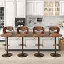 VECELO BarStools Set of 4, Kitchen Island Stools with Bentwood Back,Arm&Footrest,Counter Height Bar Chairs PU Leather Cushion Seat Adjustable Height 360 Swivel,Island Chairs for Club Pub,Rustic Brown