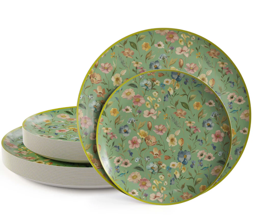Trendables Heavy Duty Paper Plates Set For 16 Guests - 16 Each Of 8-inch And 10-inch Disposable Plates For Party - Fancy 32 Piece Dinnerware Set For All Occasions | Floral Design, Bouyant