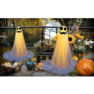 2Pcs Ghost Decor, Halloween Decorations Outdoor, Halloween Party Decorations Indoor, Easy to Assemble Ghost Decorations for Front Porch Yard, Halloween Ghost Lights for Porches, Yards, Gardens, Lawn (Beige)