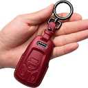 Tukellen for Audi Key Fob Cover Genuine Leather with Keychain,Leather Key Case Protector Compatible Audi A4 Q7 Q5 TT A3 A6 SQ5 R8 S5 Smart Key-Red