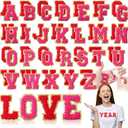 WILLBOND 52 Pcs Chenille Letter Patches A-Z, Self Adhesive Alphabet Patches for Clothes, Bags, Hats DIY, Name Craft & Personalized Best Mom Groovy Wedding Gifts(Red, Rose Red,2.2 Inch)