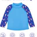 BIG ELEPHANT 2 Pcs Rash Guard Swim Diapers Sets for Unisex Baby, Boys Girls Long Sleeve Swimsuit with UPF 50+ Sun Protection (Blue)