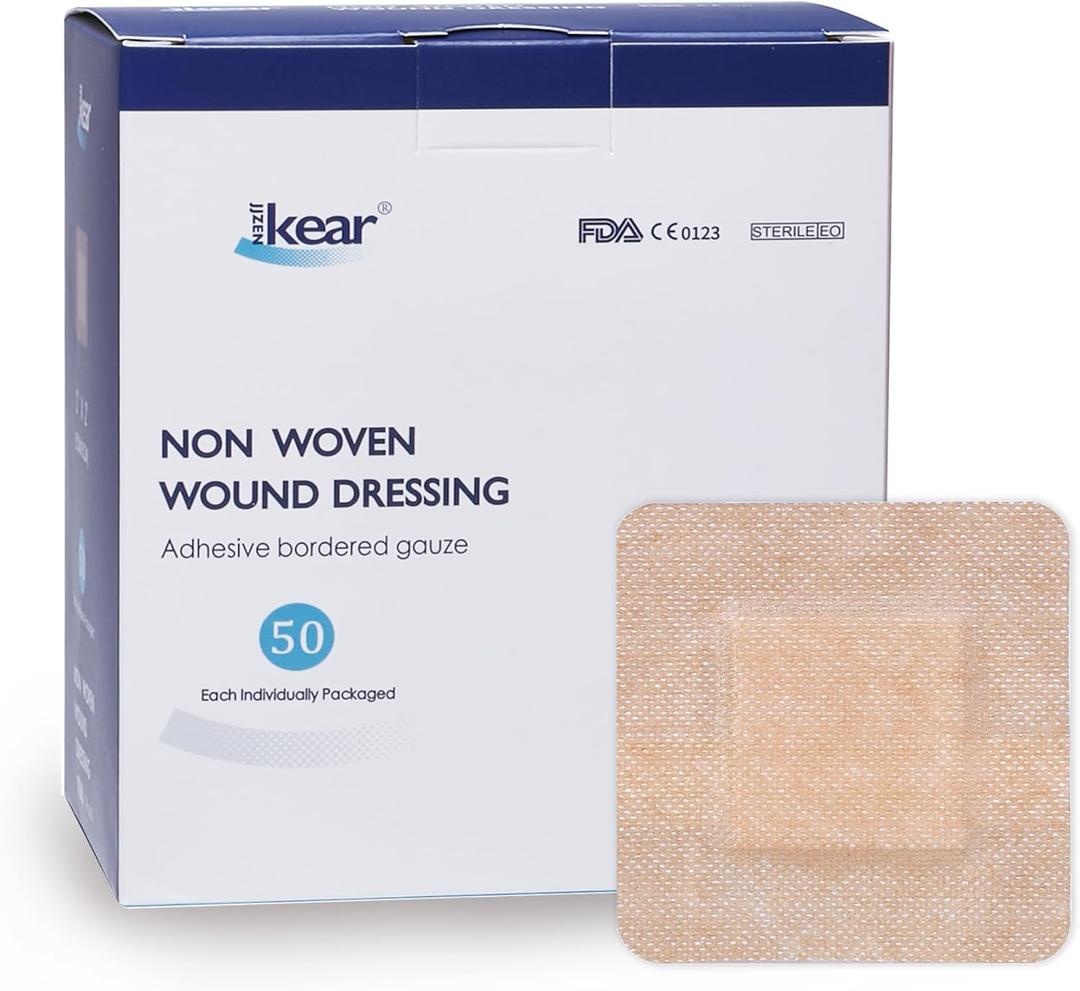 2"X2" 50 PCS Small Square Sterile Nude Island Dressing Bandage for Wound - Self-Adhesive Boarded Gauze Pads - Latex Free - Medical Grade (Nude, 2"X2" - 50PCS)