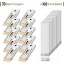 Bates- Metal Razor Blade Scraper Tool, 10 Pack, 100 Extra Blades, Stainless Steel Heavy-Duty Cleaning Razor Scraper Tool (Silver)