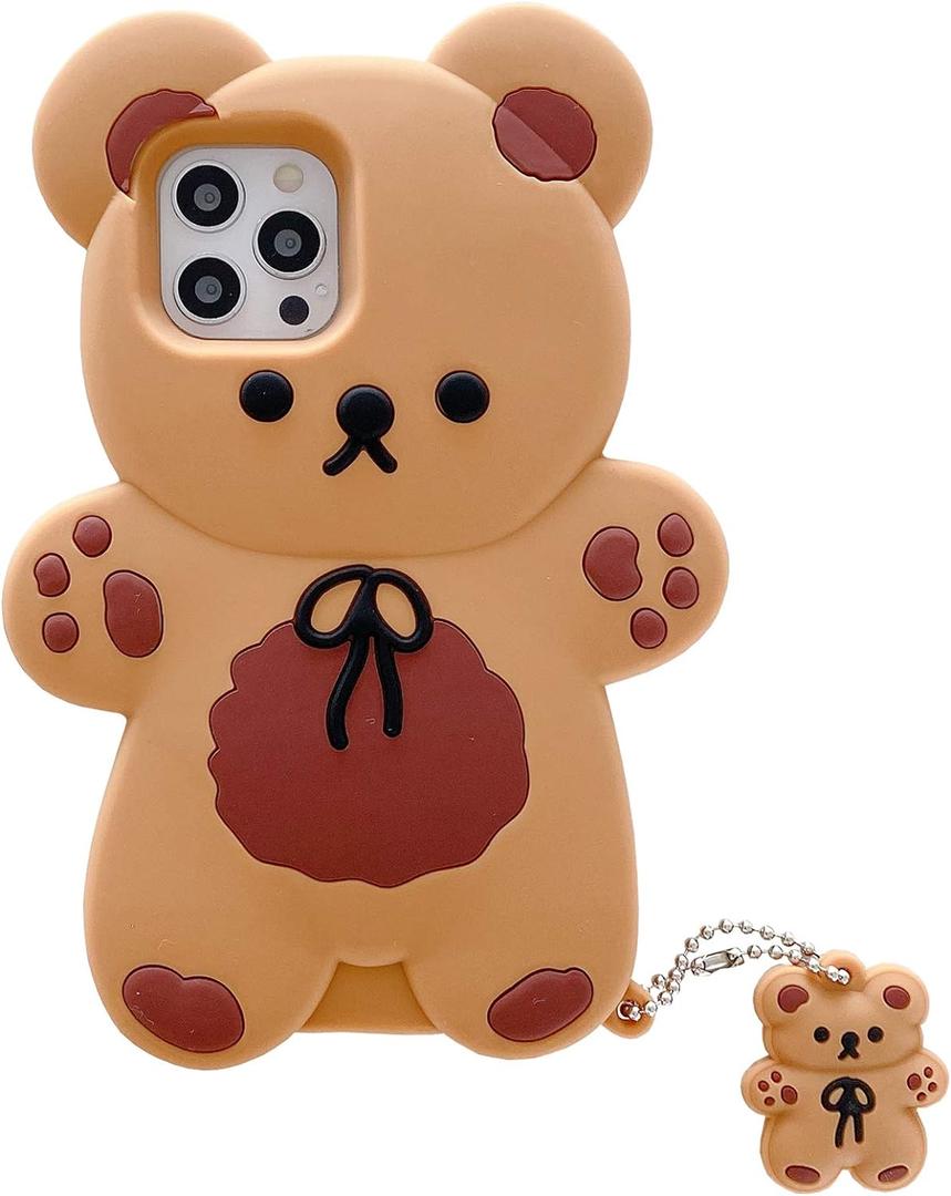 Yatchen Bear Case Compatible with iPhone 12 Pro Max,Kawaii Phone Cases Cute 3D Cartoon Teddy Bear with Keychain Women Girls Soft Silicone Shockproof Cover for iPhone 12 Pro Max