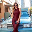Memoriesea Women's Elegant Sleeveless High Neck Tie Cocktail Wedding Party Maxi Dress (Red, M)