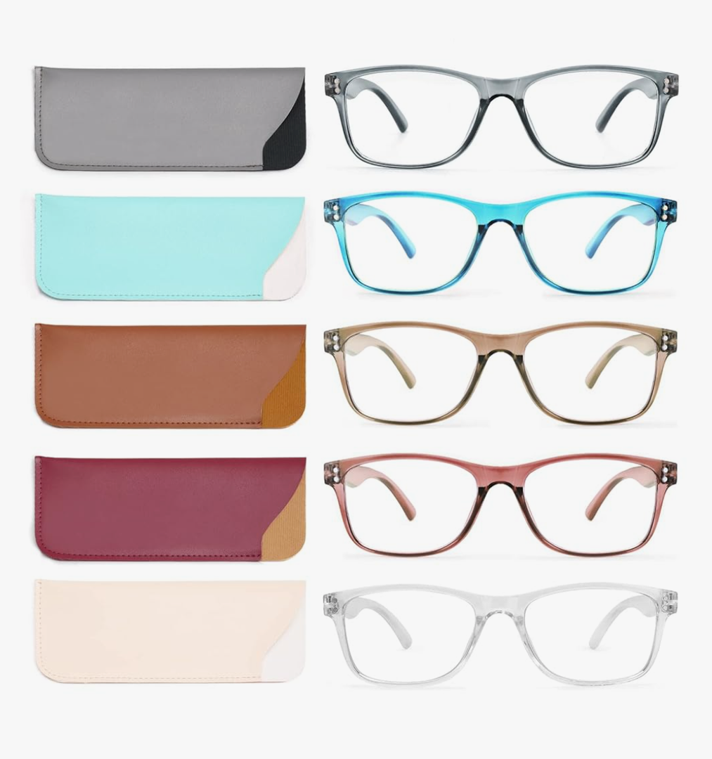 Reading Glasses Blue Light Blocking, Computer Glasses for Women Men, Fashion Square Eyeglasses 5 Pairs +3.5