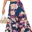 SOMTHRON Women's Summer 2 Piece Outfits Floral Print Strap Crop Tops Tiered Ruffle Skirt Sets Maxi Long Dress (Large)
