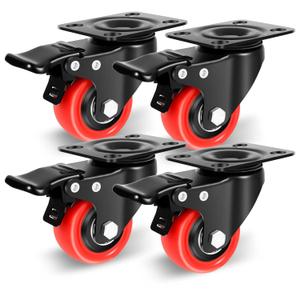 Nefish 2 Inch Casters Set of 4, Heavy Duty Top Plate Caster Wheels with Brake 600 Lbs, Dual Locking Furniture Castors, 360 Degree Swivel Casters, No Noise Polyurethane Wheels for Cabinet, Furniture