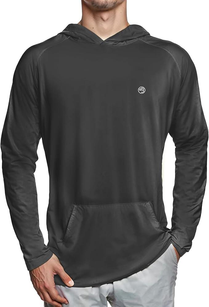 Mens Dry-Fit UPF 50+ Sun Shirt Hooded, Fishing Shirts for Men Long Sleeve, SPF Shirts for Men, Men's Rash Guard L