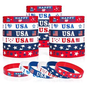 4th of July Party Favors Rubber Bracelets 30PCS Fourth of July Gifts Kid
Red White and Blue American Flag Silicone Wristbands Kids Independence Day Accessories Patriotic Bracelet Classroom Prizes