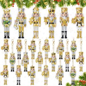 Cunno 18 Pcs Christmas Nutcracker Diamond Art Ornaments 5d DIY Painting Keychains Kits Gifts Full Drill Hanging Pendant Charms with Tool for Adult Holiday Party Decoration(Cute,Gold Silver)
