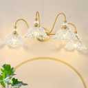 Gold Bathroom Vanity Light, 4-Light Brushed Gold Finish Vanity Light with Floral Clear Glass Shades, Vintage Wall Mount Lighting for Bathroom, Dressing Table