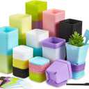 Zubebe 140 Pcs 3 Inch Plastic Plant Pots Square Seedling Nursery Pots Reusable Small Plant Pots with Saucers 140 Pcs Waterproof Plant Labels T Type Plant Tags Marking Pen for Garden Balcony Office