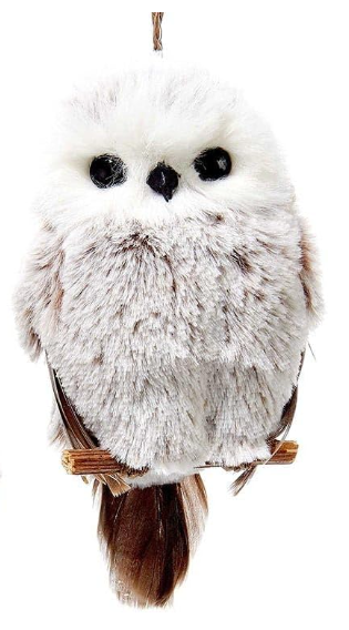 Kurt Adler Brown And White Owl Ornaments, white, grey, 1 Pcs