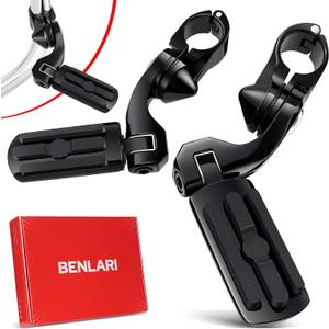 Benlari Highway Pegs 1in 1-1/4 in Highway Footpegs 304 Stainless Steel Long Angled Adjustable Fit For Harley Touring Street Glide Road King Electra Glide Softail Dyna Black Style2