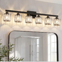 VOLISUN Crystal Vanity Lights for Bathroom, 6 Light Bathroom Vanity Light, Modern Matte Black Bathrooms Light Over Mirror, Black Bathrooms Lights Fixtures-UL Certificated(Exclude Bulb)