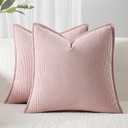 Corduroy Throw Pillow Covers 18x18 Set of 2 Boho Decorative Pillow Covers for Couch, Sofa, Bed Soft Square Cushion Covers for Living Room Decor (No Insert) Light Pink