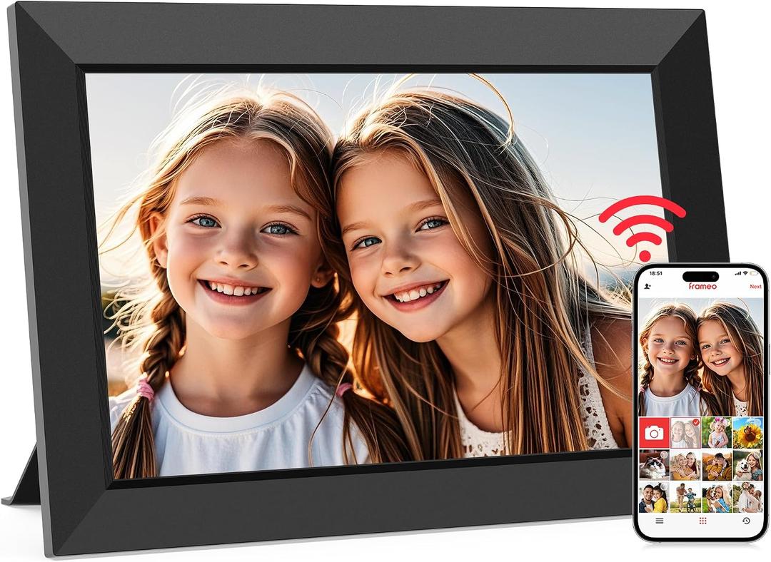 Frameo 10.1 Inch WiFi Digital Picture Frame, Smart Cloud Electronic Photo Frame with HD IPS Touch Screen Slideshow 32GB Memory Auto-Rotate Wall Mount, Share Photos/Videos from Phone - Gifts for Mom