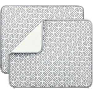 SUBEKYU Dish Drying Mats for Kitchen Counter, Microfiber Absorbent Dish Drainer/Rack Pads for Sink, 19.5*15.8 inch, Set of 2, Grey, leaf