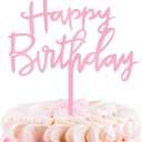 1 PCS Happy Birthday Cake Topper, 4.7 Inches x 5.5 Inches Acrylic Cake Topper, Pink Crisp Lettering Birthday Cake Decorations for Kids, Adults, Dessert, Birthdays Party, Table, Photo Booth