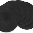 AHHFSMEI Round Braided Placemats 15 Inch Round Table Mats for Dining Tables Natural Woven Heat Resistant Place mats Set of 6 (Black)