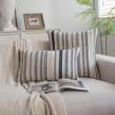 Cethom Navy Blue Boho Lumbar Throw Pillow Covers 12x20 Inch Set of 2, Stripe Textured Decorative Couch Pillow Cases for Bed, Sofa, Living Room, Bedroom, Farmhouse Home Accent Cushion Covers
