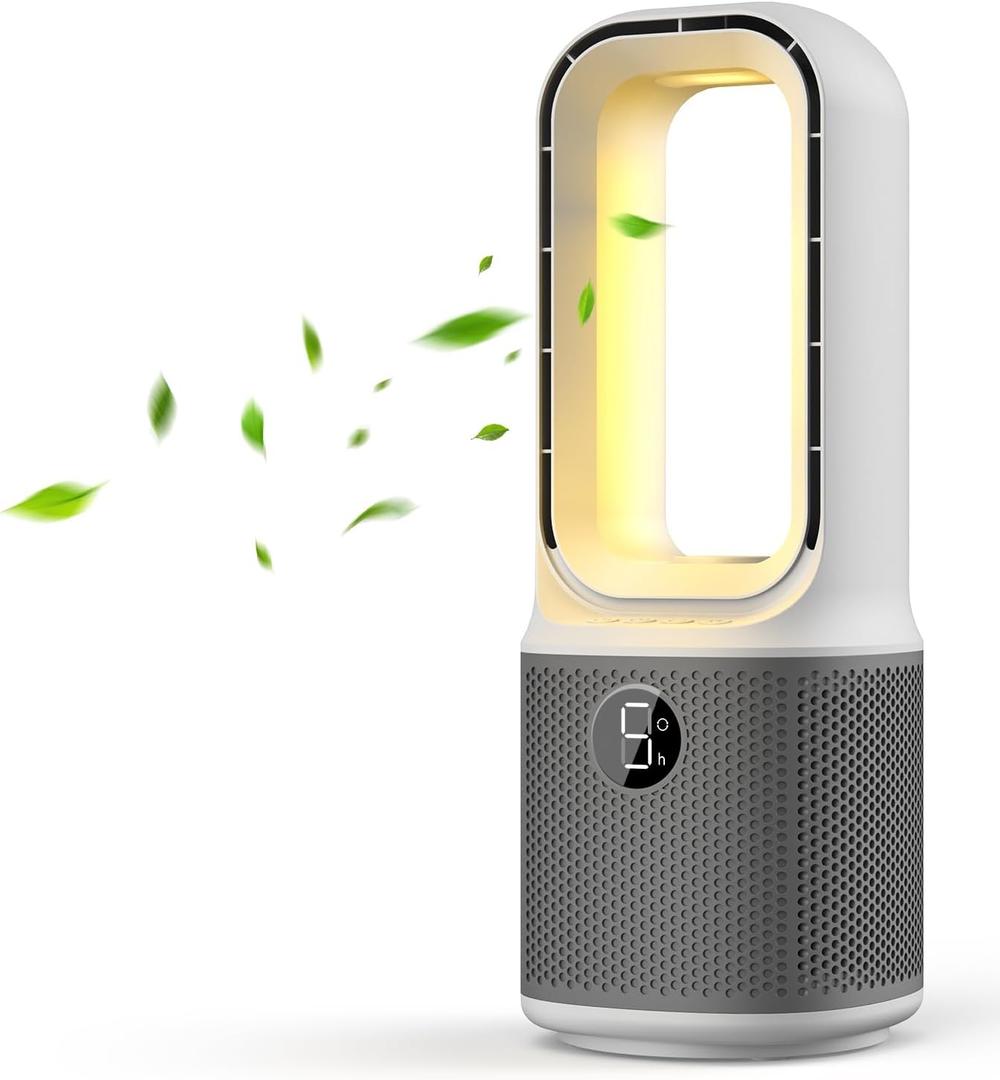 Misby Desk Fans Small Quiet, 13 Inch Bladeless Table Fan, 5 Speeds for Powerful Airflow, 70° Oscillating Fan with Night Light and Timer, Desktop Cooling Fan for Bedroom, Office, Nightstand (Grey)