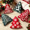 Lanpn Christmas Tree Pillows Set of 2, Line Christmas Tree Decoration Winter Soft Cute 3D Shaped Xmas Tree Throw Cushion for Sofa Bedroom Xmas Decor (20.5x16 inch, Green & Red) (Branches Texture)